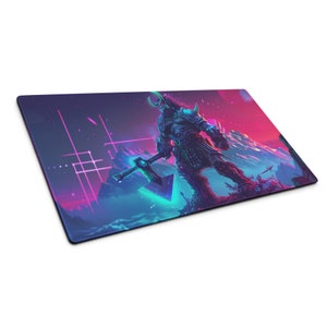 XXL Gaming Mauspad mit Fantasy AI Synthwave Art Ork Krieger - Gamer Mauspad mit Midjourney AI Art Design | Kleines und Großes Mauspad