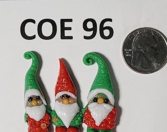 COE 96 Detailed  Christmas Gnomes/3 gnomes connected as 1 item/Freeze and Fuse Glass