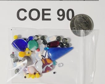 COE 90 Odds and Ends Colored Dots and strange Shapes/ Freeze and Fuse Glass/ less than 1 ounce