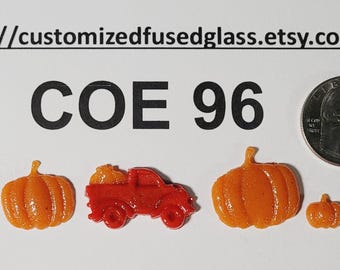 COE 96 Red Truck Pumpkin Hauler and Fall Pumpkins / 4 Pieces / Freeze and Fuse Glass