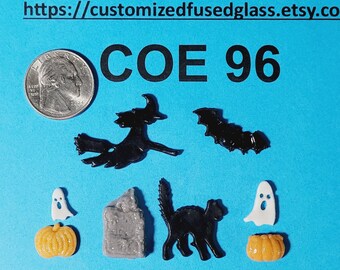 COE 96  Witch, Pumpkin and Halloween Items/ 8 Pieces / Freeze and Fuse Glass