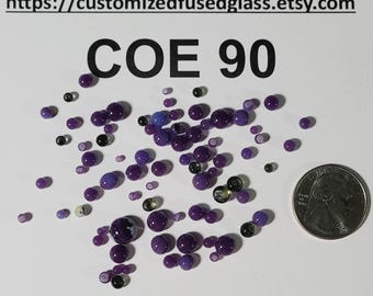COE 90 Small Gold Purple Opal mixed with green transparent Dots/ Freeze and Fuse Glass/ 1 oz