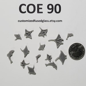 COE 90 Tiny Dolphins and Rays / 11 Items / Freeze and Fuse Bullseye Glass