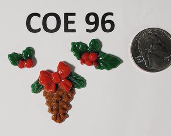COE 96 Christmas Holly and Pinecones/ 3 item bundle/Freeze and Fuse Glass