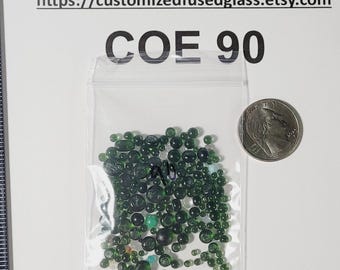 COE 90 Small Dark Green Transparent Dots/ Freeze and Fuse Glass/ 1 oz