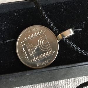 Silver Menorah Authentic Coin Jewelry for Hanukkah Gift Menorah Necklace Israeli half Shekel Jewish Israel Pendant
