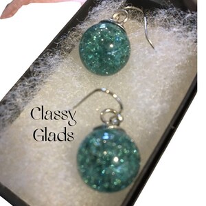 Teal blue Cracked marble special, medium blue earrings, sparkling  earrings ,
