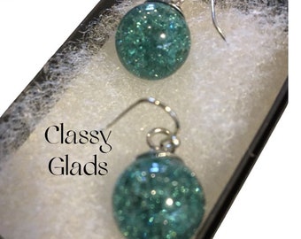 Teal blue Cracked marble special, medium blue earrings, sparkling  earrings ,