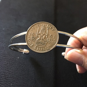 English shilling Scottish crest  Bangle cuff bracelet made with a genuine  English shilling Scottish crest