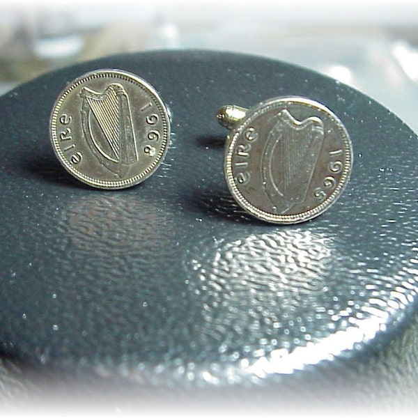 COIN JEWELRY    IRISH coin harp cufflinks