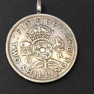 COIN PENDANT United Kingdom Great Britain 2 Shilling coin pendant English tudor rose Scottish thistle Irish shamrock Welsh leek England York