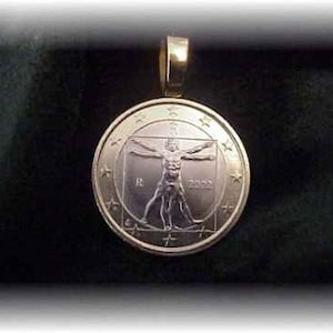 Coin Jewelry Vitruvian man pendant Italian Euro