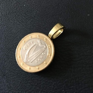 Coin Pendant made with an Irish Euro coin featuring the Irish Harp
