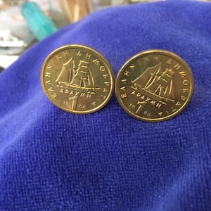 Coin Jewelry Greek Ship one drachma Coin Cufflinks