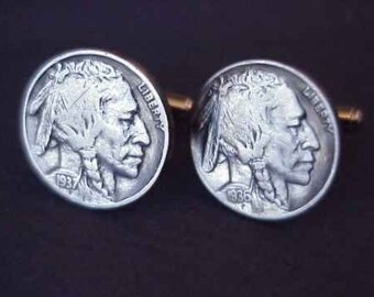 Antique Indian Head Nickel cufflinks or earrings