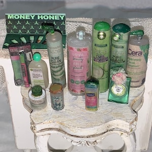 Miniature green theme Barbie doll makeup cosmetics beauty bundle vanity accessories