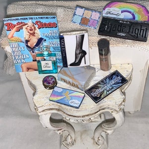 Doll essentials Blue theme Miniature handmade beauty designer cosmetics bundle lot vanity accessories