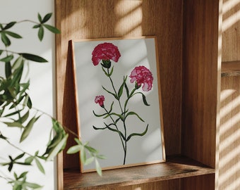 Hand-Painted Carnation 5 x 7 Watercolor Fine Art Print on 100% Cotton Hot Press Paper Using Archival Pigment Inks