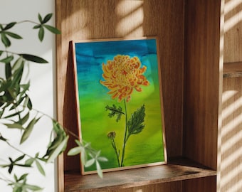 Hand-Painted Chrysanthemum 5 x 7 Watercolor Fine Art Print on 100% Cotton Hot Press Paper Using Archival Pigment Inks