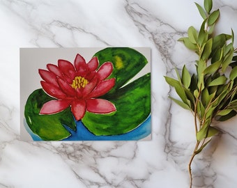 Hand-Painted Water Lily 7 x 5 Watercolor Fine Art Print on 100% Cotton Hot Press Paper Using Archival Pigment Inks