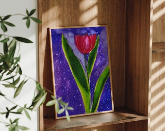 Hand-Painted Tulip 5 x 7 Watercolor Fine Art Print on 100% Cotton Hot Press Paper Using Archival Pigment Inks