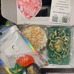 Belles bonbons en cristal MEDUSA, boîte de luxe, avec trempette aigre, boîte au trésor de gemmes comestibles avec de l'or, Kohakutou, ASMR TikTok, végétalien