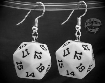 D20 Dice Dangle Earrings: Silver-Plated RPG Gamer Jewelry