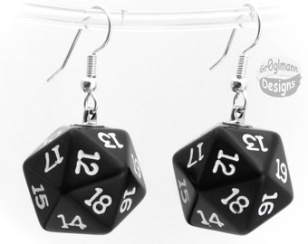 D20 Dice Dangle Earrings: RPG Gamer Jewelry