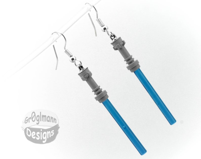 Blue Light Saber Dangle Earrings image 1