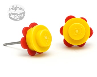 Yellow & Red Flower Brick Stud Earrings