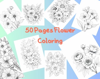 50 Adult Coloring Pages | Beautiful Floral Patterns | Relaxing Printable Flower Coloring Sheets | Instant Download PDF | Flowers Coloring