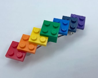 LEGO® Steine Regenbogen Karo Haarspange Large - Baustein-Haarspange