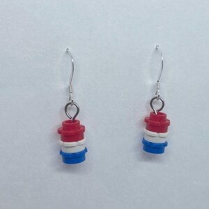 Red White Blue Flower LEGO® Stud Brick Earrings - Sterling Silver