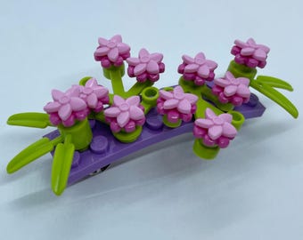 LEGO® Baustein Rosa Blume Grün Blatt Haarspange - Baustein Haarspange - Bambus Kirschblüte