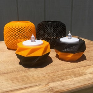 Geometric & Basket Candle Holder Set - 3D Printed Tea Lights - Halloween!