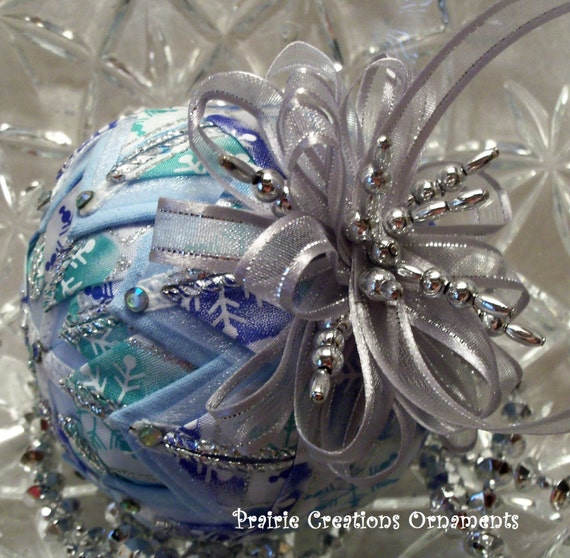 Items similar to Quilted Christmas Ball Ornament Icicles and Snowflakes
