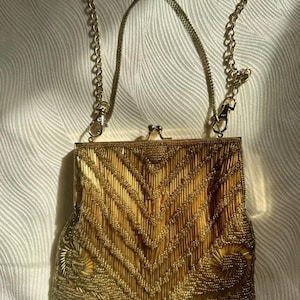 Gold Antique Evening Bag - Beaded Vintage Purse