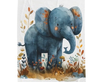 Coperta in velluto di velluto con elefante Safari pastello - Coperta accogliente per l'arte della scuola materna