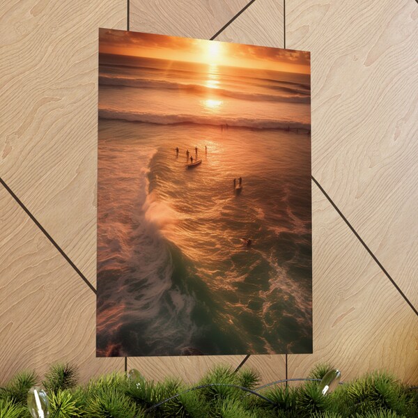 Tropical Wave Encounter: Anime Surfers at Sunset - Collector's Edition Print | Beach Wall Art