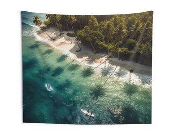 Dynamic Surfer's Haven: Durable Polyester Wall Tapestry with Neat Hemming | Beach Wall Decor
