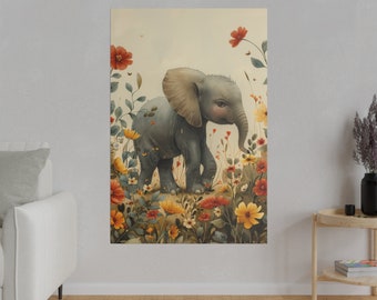 Défilé d'éléphants pastel : affiche d'art pour chambre d'enfant Safari