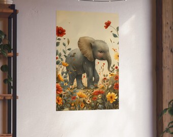 Pastel Safari Whimsy : Impression d'art pour chambre d'éléphants