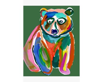 Whimsical Bear Watercolor Art Print - Maud Lewis Style, 4:5