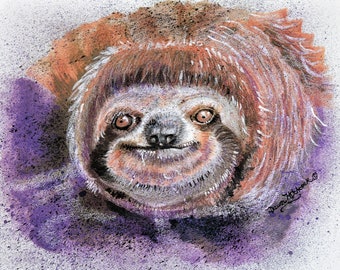 Sloth Art, Sloth Watercolor, Sloth Painting, Sloth Print, Cute Prints, Cute Animals, 11 x 14, Large Print, Colorful Sloth, Dawn Hitchcock