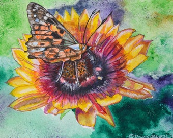 Butterfly Art, Butterfly Floral, Watercolor Print, Floral Sunflower, Colorful Floral, Flowers, Sunflower Print, Butterfly Print, Floral Art