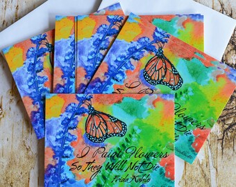 8 Postcard Set, Frida Kahlo Quote,Floral Postcards, Butterfly Postcards, Nature Postcards,Wildlife Postcards,Watercolor,Butterfly Stationery