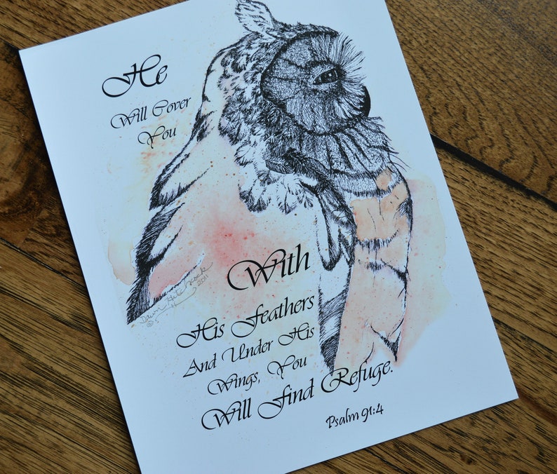 Download You Will Find Refuge Psalm 91 4 Art Great Horned Owl Watercolor Print W Bible Verse He Will Cover You With His Feathers And Under His Wings Watercolor Art Collectibles Delage Com Br