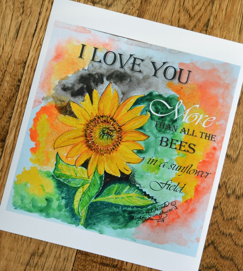 Download I Love You Quote Sunflower Watercolor Bee Print Floral | Etsy