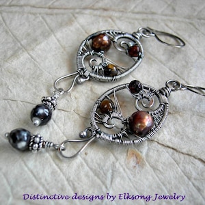 Golden Curls Earrings, Sterling Wire Wrap, Faceted Gemstone & Freshwater Pearls