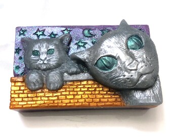 Cat Soap, Cat Lover Gift, Cat Gifts, Puss in Boots, Cat Stocking Stuffer, Starry Night, Night Sky, Cats Meow, Handmade Soap, Bar Soap